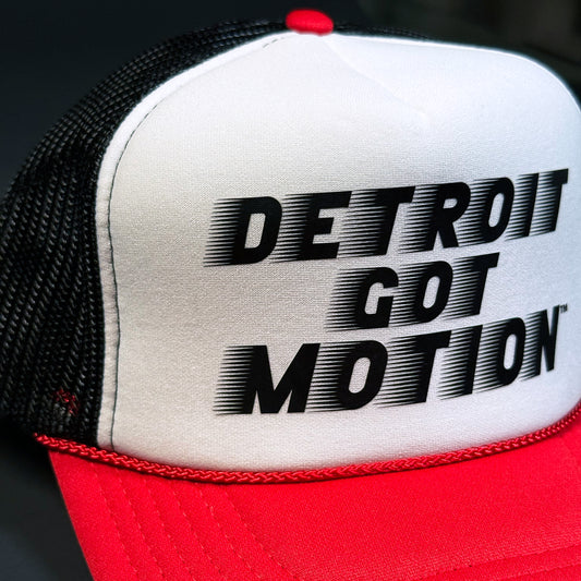 DETROIT GOT MOTION™ – TRUCKER HAT (Red, White & Black)